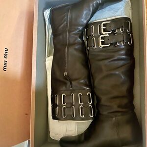 Miu Miu Black Leather Knee-High Boots